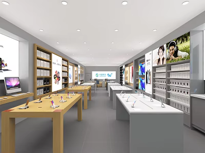 Modern Electronics Store Interior With Display Tables Shelves And Smartphones Laptops 3d model