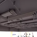 Industrial Metal Pipes Installation On Ceiling With Support Structures And Ventilation Ducts 3d model