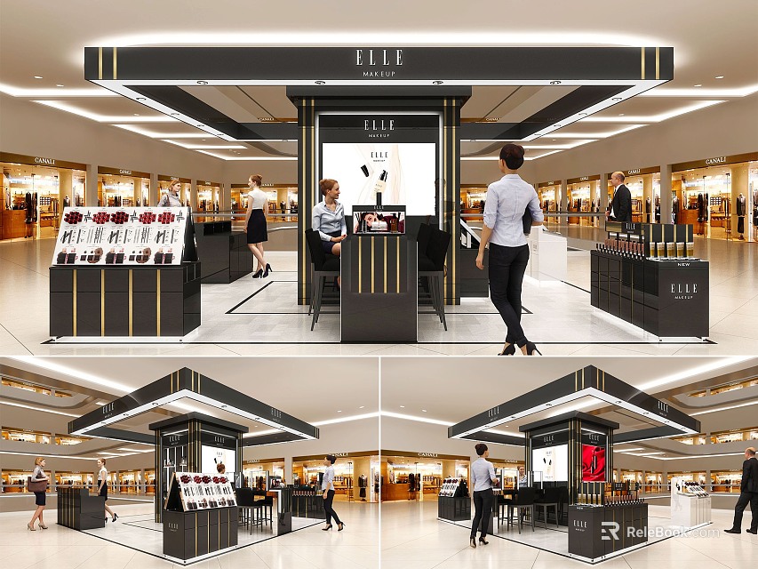 ELLE Brand Modern Shopping Mall Retail Counter With Stylish Display Shelves And Lighting 3d model 