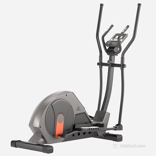 Modern Elliptical Trainer With Gray Frame Orange Accent And Digital 3d model 