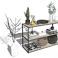Stylish Multi-tiered Storage Shelf with Wooden Metal Frame Decorative Plants Books Baskets