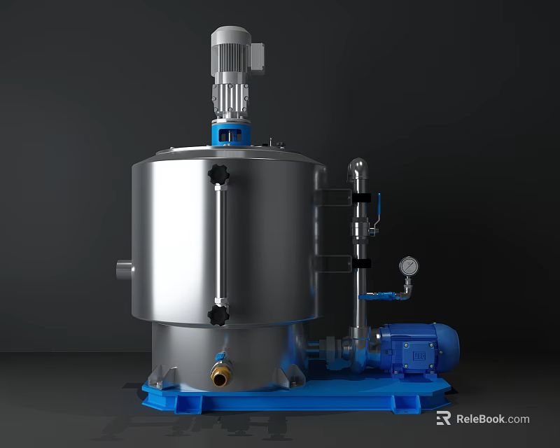 Modern Stainless Steel Household Electrical Appliance Featuring Motor Pipes And Blue Base 3d model 