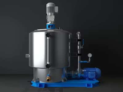 Modern Stainless Steel Household Electrical Appliance Featuring Motor Pipes And Blue Base 3d model
