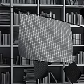 Wooden Bookshelf Interior With Stacked Books And Hanging Decorative