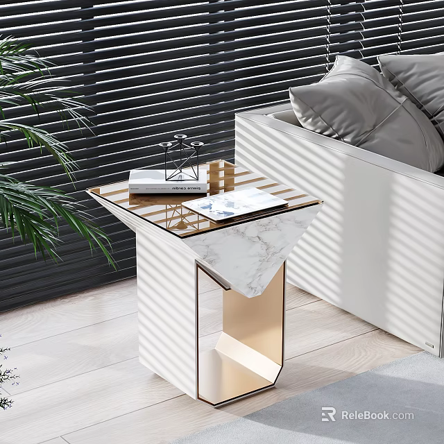 Modern Side Table With Marble Top Metal Frame And Books For Living Room Decor 3d model 