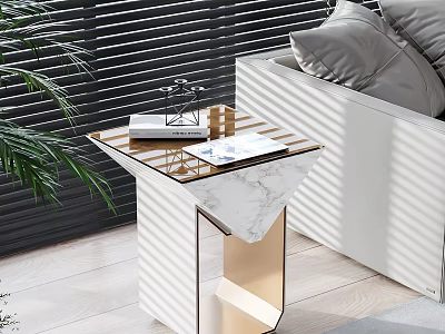 Modern Side Table With Marble Top Metal Frame And Books For Living Room Decor 3d model