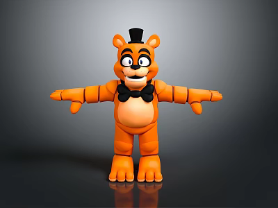 Orange Cartoon Bear Character With Black Top Hat Bow Tie And Open Arms Toy Figure 3d model