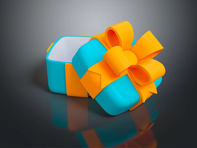 Decorative Ornament Display Set With Open Blue Orange Gift Box Orange Bow And White Interior 3d model