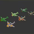 Colorful Toy Airplane Models In Various Colors And Designs On Dark Background