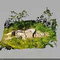 Stone And Wood Structure In Natural Outdoor Setting With Green Grass And Trees