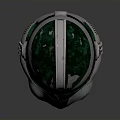 Futuristic Metallic Helmet Design With Green Tinted Visor And Silver Accents