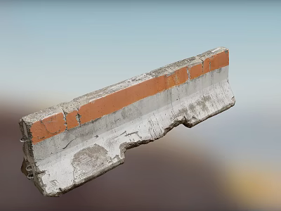 Worn Gray Concrete Road Curb with Orange Stripe and Metal Fasteners 3d model