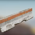 Worn Gray Concrete Road Curb with Orange Stripe and Metal Fasteners