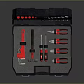 Open Black Household Tool Kit With Red Handle Tools And Wrenches Screwdrivers Pliers 3d model