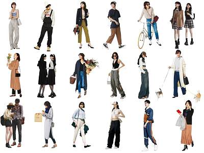Diverse Group of People in Stylish Fashion Outfits and Accessories 3d model