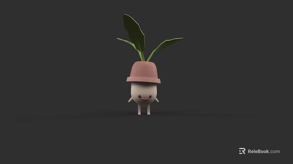 Cute Cartoon Character With Pink Hat And Green Leafy Plant On Head 3d model 