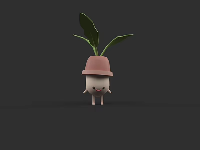 Cute Cartoon Character With Pink Hat And Green Leafy Plant On Head 3d model