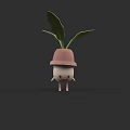 Cute Cartoon Character With Pink Hat And Green Leafy Plant On Head