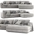 Modern Light Gray Sectional Sofa With Multiple Pillows And Cozy Blankets 3d model