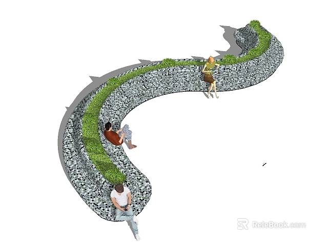 Curved Stone Tree Pit With Green Grass And People Relaxing Area Outdoors 3d model 