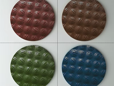 Vibrant Round Framed Paintings In Red Brown Green Blue With Crisscross Texture 3d model