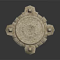 Ancient Circular Stone Platform With Surrounding Stone Pillars And Glowing Blue Runes
