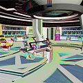 Futuristic Control Room Interior With Blue White Design And Tech Control Panels 3d model