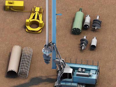 Industrial Equipment Including Drilling Machine Yellow Components Green Tanks Spiral Parts Pipes And Metal Mesh 3d model