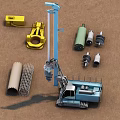 Industrial Equipment Including Drilling Machine Yellow Components Green Tanks Spiral Parts Pipes And Metal Mesh