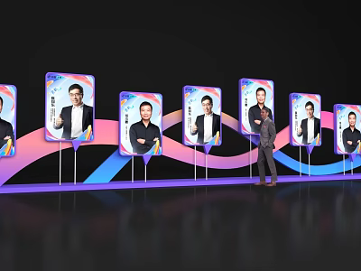 Popular Photo Op Spot With Multiple Portrait Standees And Colorful Wave Decorations 3d model
