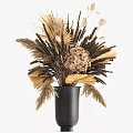 Natural Dried Flower Arrangement in Black Vase with Palm Leaves and Pampas Grass
