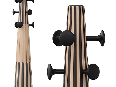 Modern Wooden Hooks with Striped Design and Black Round Hooks 3d model