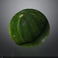 Fresh Green Watermelon With Round Shape And Smooth Rind On Dark Surface