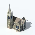 Gothic Architectural Commercial Complex With Spire Tower Arched Windows And Stone Exterior 3d model