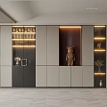 Modern Built in Wine Cabinet With LED Lighting Glass Shelves And Decorations