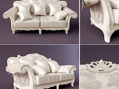 Elegant Cream Colored Sectional Sofa With Carved Details And Decorative Pillows 3d model
