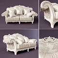 Elegant Cream Colored Sectional Sofa With Carved Details And Decorative Pillows