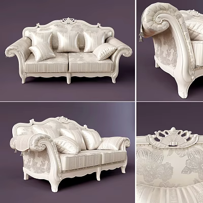 Elegant Cream Colored Sectional Sofa With Carved Details And Decorative Pillows 3d model