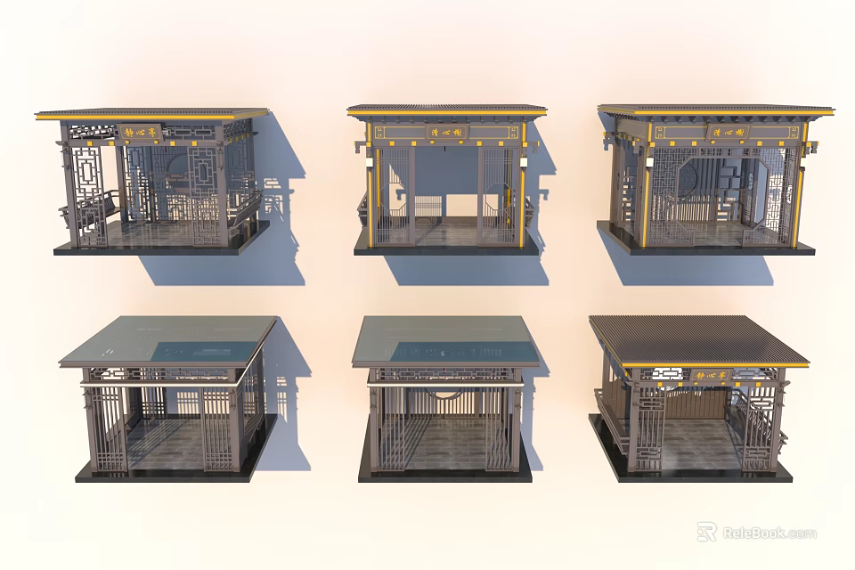 Traditional Chinese Pavilions With Various Roof Designs And Architectural Structures 3d model 