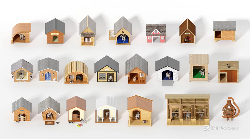Miniature Garden Ornaments Decorative Small Houses With Various Designs And Colorful Roofs 3d model 