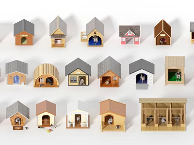 Miniature Garden Ornaments Decorative Small Houses With Various Designs And Colorful Roofs 3d model