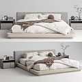 Modern Double Bed Interior With White Bedding Brown Blanket And Nightstands 3d model
