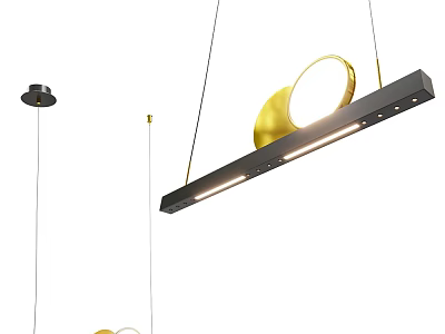 Modern Linear Chandelier With Gold Ring Design And Black Metal Illuminated Frame 3d model