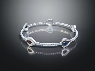 Silver Bracelet With Heart Shaped Red And Blue Gemstones Delicate Design 3d model