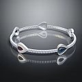 Silver Bracelet With Heart Shaped Red And Blue Gemstones Delicate Design