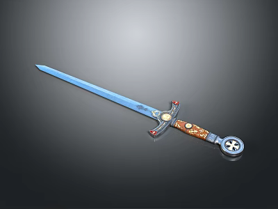 Decorative Sword Featuring Blue Blade And Ornate Brown Gold Hilt With Star Guard 3d model