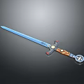 Decorative Sword Featuring Blue Blade And Ornate Brown Gold Hilt With Star Guard