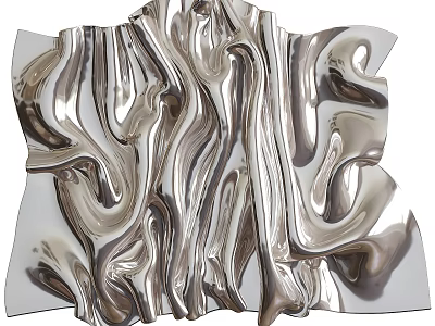 Modern Silver Metallic Wall Decor With Flowing Curved Lines And Shiny Surface 3d model