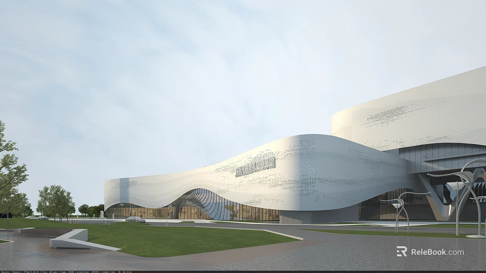 Modern Industrial Factory Building Featuring Streamlined Exterior Metal Facade And Green Lawn Area 3d model 