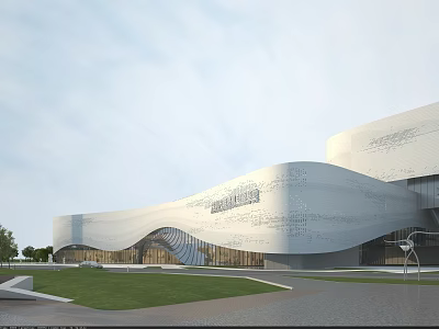 Modern Industrial Factory Building Featuring Streamlined Exterior Metal Facade And Green Lawn Area 3d model